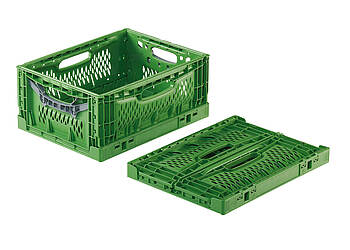 Clever-Fresh-Box előre hajtogatható doboz 400 x 300 x 180 mm - Műanyag összecsukható konténer a friss élelmiszerek logisztikájához - Clever Fresh Box advance