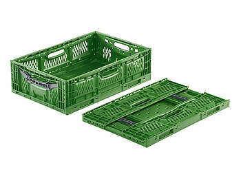 Clever-Fresh-Box előre hajtogatható doboz 600 x 400 x 180 mm - Clever Fresh Box Advance - Robusztus és összecsukható szállítótartály az élelmiszeripar számára