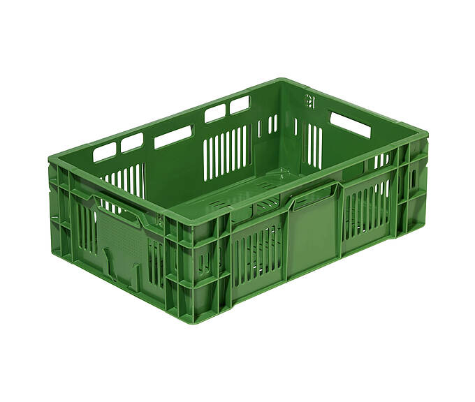 Műanyag dobozok gyümölcsök és zöldségek számára 600 x 400 x 200 mm - Perforált műanyag tartály - ideális gyümölcsök és zöldségek szállításához és az üzletek polcainak felszereléséhez.