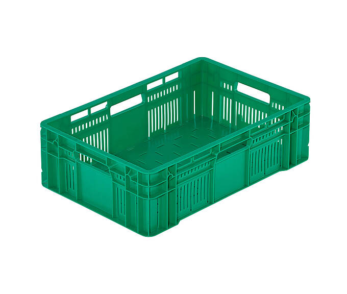 Műanyag dobozok gyümölcsök és zöldségek számára 600 x 400 x 180 mm - Perforált műanyag tartály gyümölcsök és zöldségek szállítására - ideális a boltok polcaira - G-180 modell