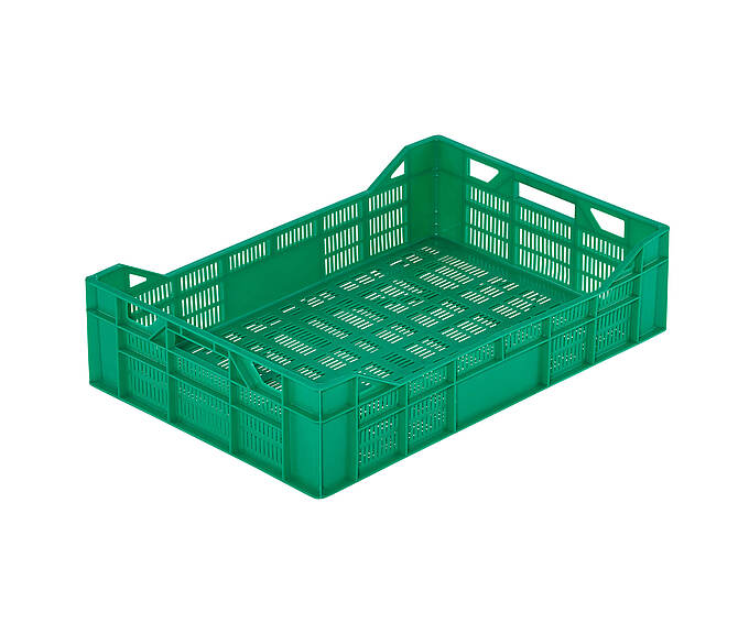 Műanyag dobozok gyümölcsök és zöldségek számára 600 x 400 x 150 mm - R-150 konténer - a robusztus és megbízható megoldás gyümölcsök, zöldségek és gombák tárolására