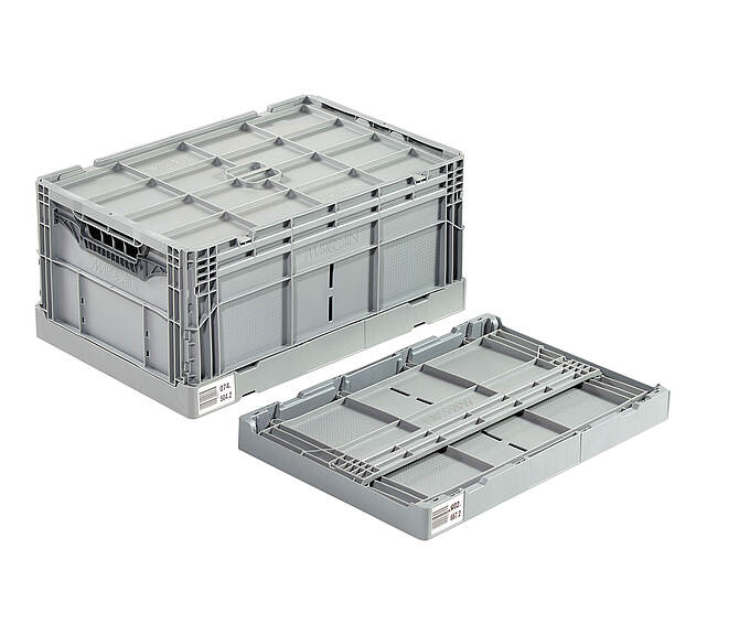 Összecsukható tartály 600 x 400 x 285 mm - Összecsukható konténer minilapos alappal